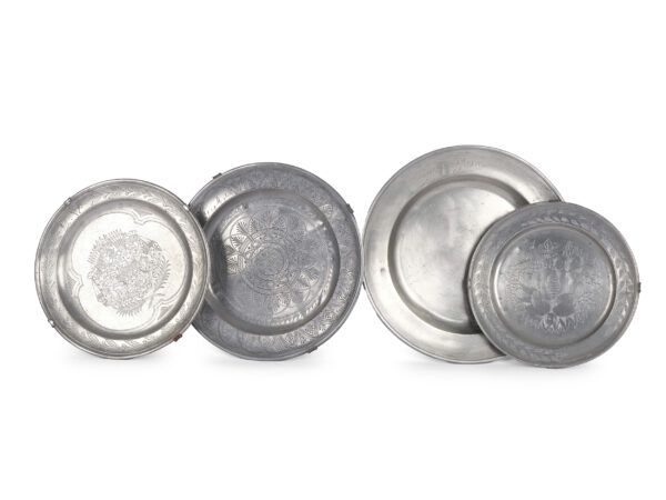 Set of 4 pewter plates