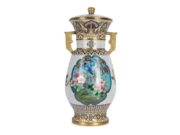 Cloisonné vase with lid and handles