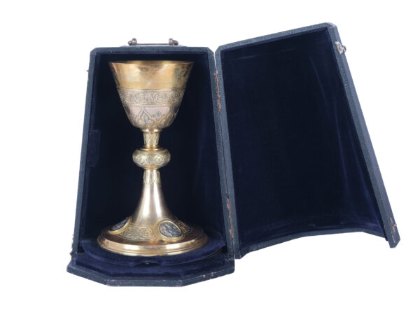 Communion cup with paten and small spoon