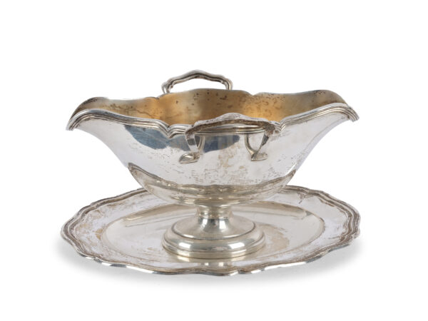 Silver sauce boat, gold-plated interior